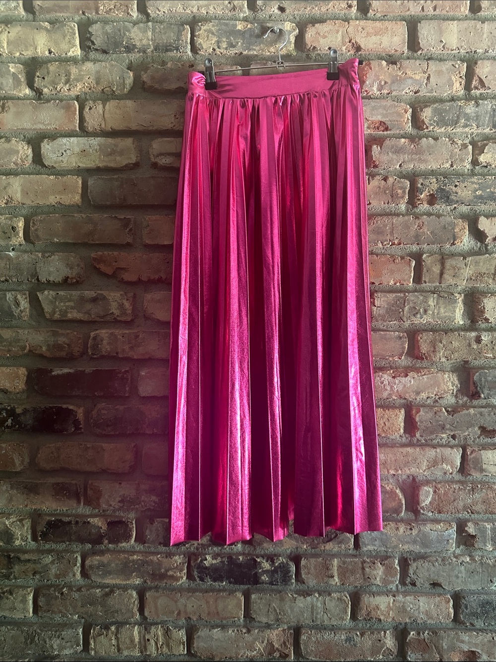 Fuchsia Metallic Pleated Maxi Skirt - Unbranded
